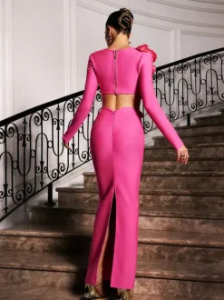 Rufus Flower Bandage Skirt Set In Hot Pink