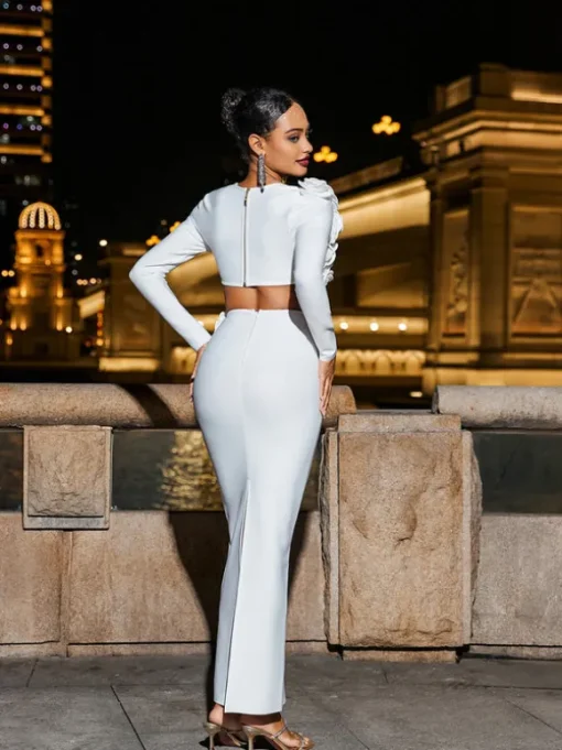 Rufus Flower Bandage Skirt Set In White