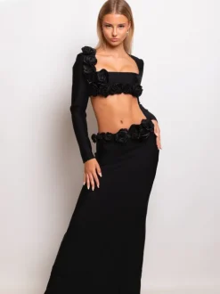 Rufus Flower Bandage Skirt Set In Black