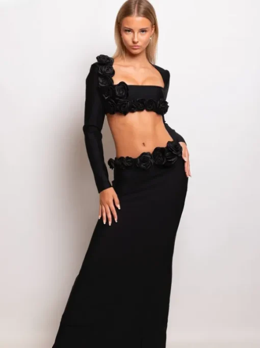 Rufus Flower Bandage Skirt Set In Black