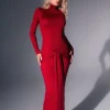 Rumaysa Long Sleeve Twisted Maxi Dress In Red