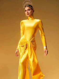 Rumaysa Long Sleeve Twisted Maxi Dress In Gold