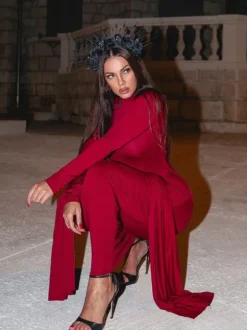 Rumaysa Long Sleeve Twisted Maxi Dress In Red