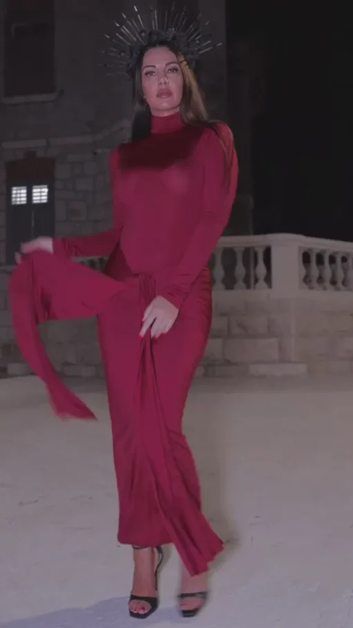 Rumaysa Long Sleeve Twisted Maxi Dress In Red