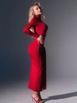 Rumaysa Long Sleeve Twisted Maxi Dress In Red