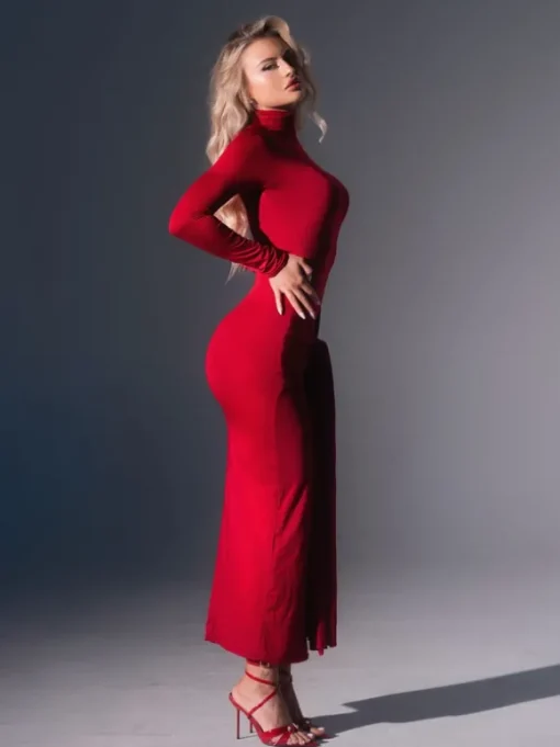 Rumaysa Long Sleeve Twisted Maxi Dress In Red