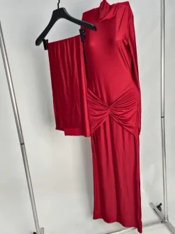 Rumaysa Long Sleeve Twisted Maxi Dress In Red