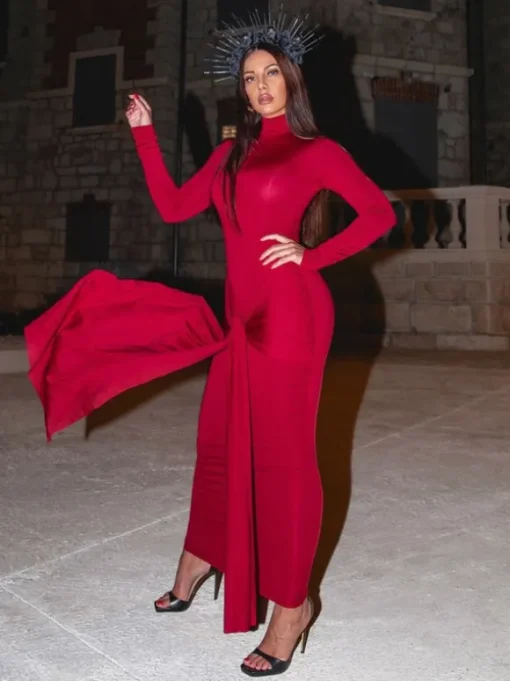 Rumaysa Long Sleeve Twisted Maxi Dress In Red
