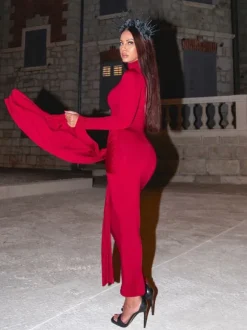 Rumaysa Long Sleeve Twisted Maxi Dress In Red