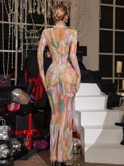 Rupok Turtleneck Rhinestone Maxi Dress