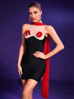 Ryland Mesh Embellished Bandage Dress