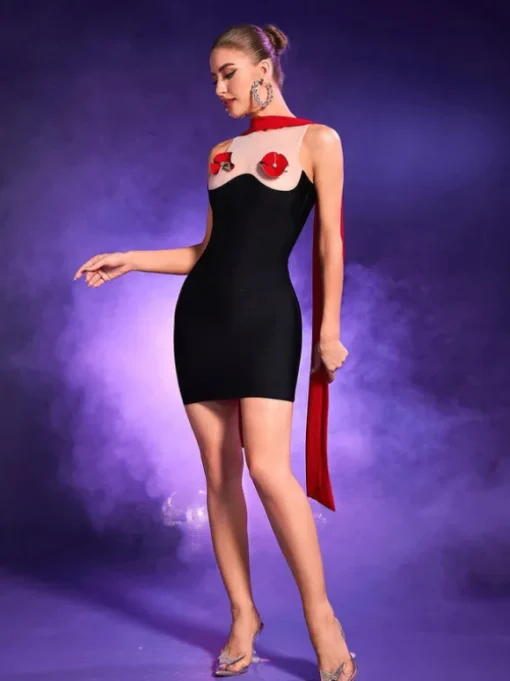 Ryland Mesh Embellished Bandage Dress