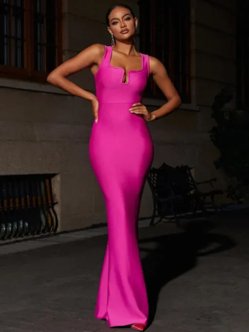 Sadira Bandage Maxi Dress In Hot Pink