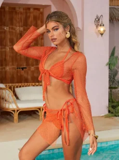 Sanja Hollow Bikini Four Piece Set