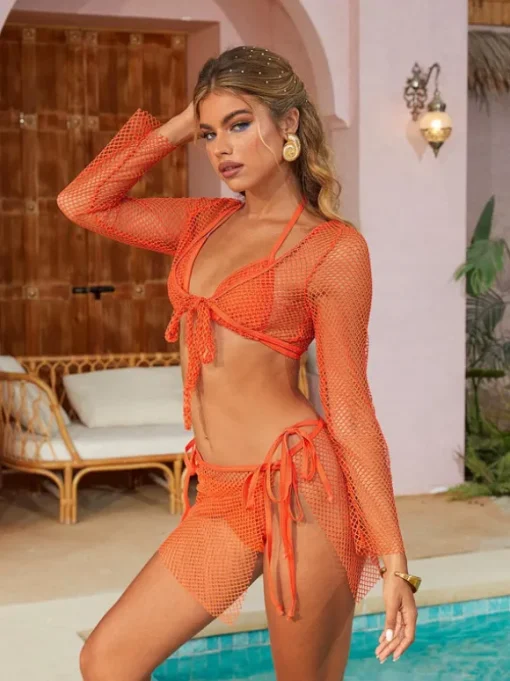 Sanja Hollow Bikini Four Piece Set