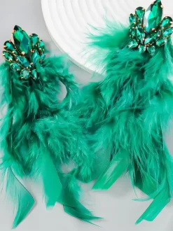 Sayda Rhinestone Feather Earrings
