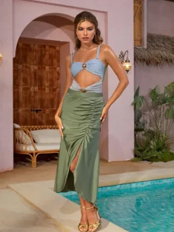 Sayer Color Clash Swimwear Two Piece Set
