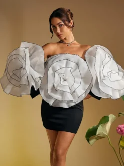 Selasi Off Shoulder Flower Mini Dress