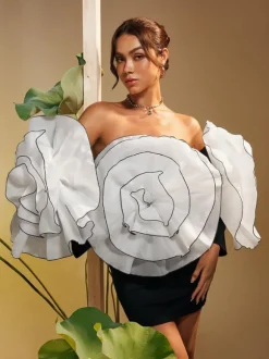 Selasi Off Shoulder Flower Mini Dress