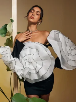 Selasi Off Shoulder Flower Mini Dress