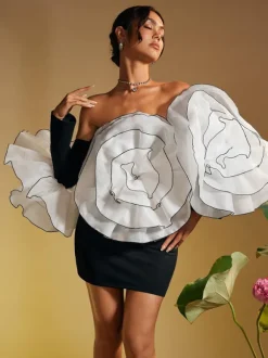 Selasi Off Shoulder Flower Mini Dress