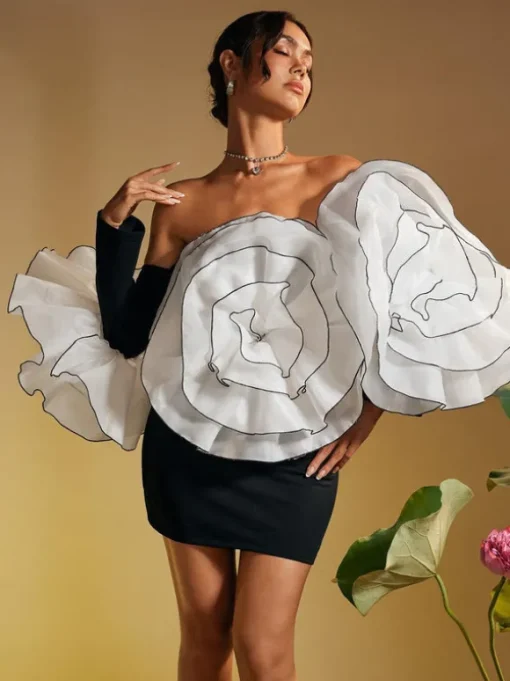 Selasi Off Shoulder Flower Mini Dress