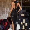Senta Backless Back Bow Sequin Maxi Dress In Black