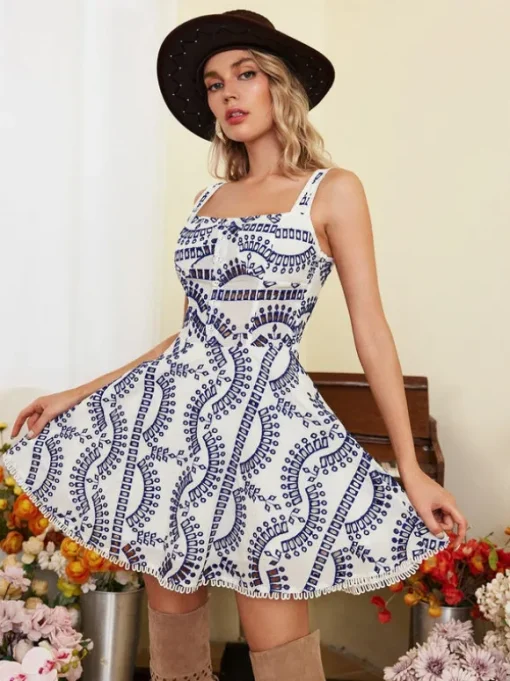 Shai Embroidered Hollow Mini Dress