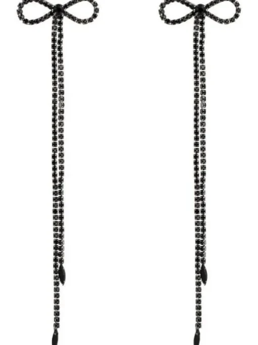 Shalini Rhinestone Bow Long Chain Earrings