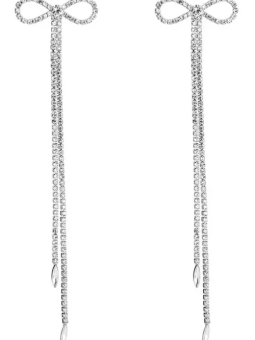 Shalini Rhinestone Bow Long Chain Earrings