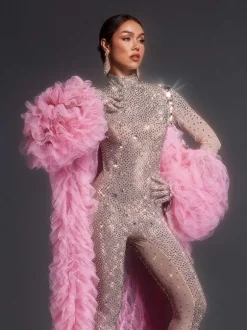 Shaquanna Tulle Coat In Pink
