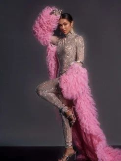 Shaquanna Tulle Coat In Pink