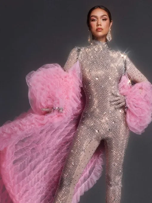 Shaquanna Tulle Coat In Pink