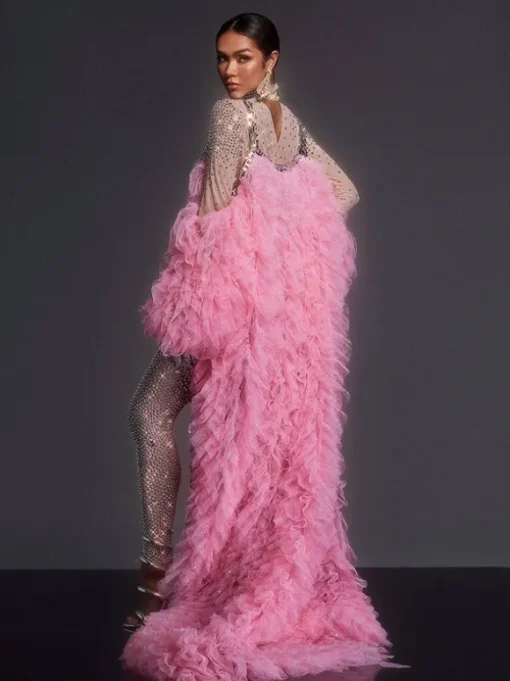 Shaquanna Tulle Coat In Pink