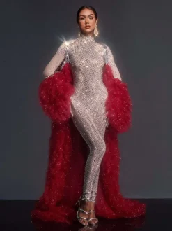 Shaquanna Tulle Coat In Red