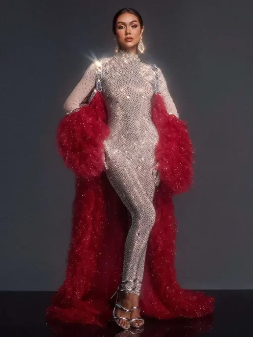 Shaquanna Tulle Coat In Red