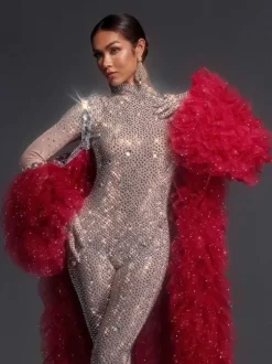 Shaquanna Tulle Coat In Red