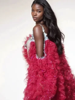 Shaquanna Tulle Coat In Red
