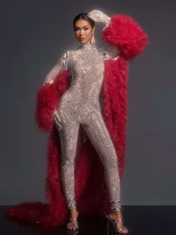 Shaquanna Tulle Coat In Red