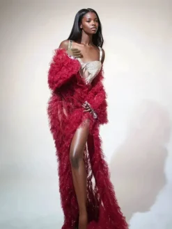 Shaquanna Tulle Coat In Red