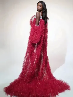 Shaquanna Tulle Coat In Red