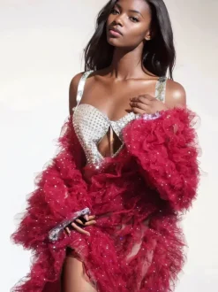 Shaquanna Tulle Coat In Red