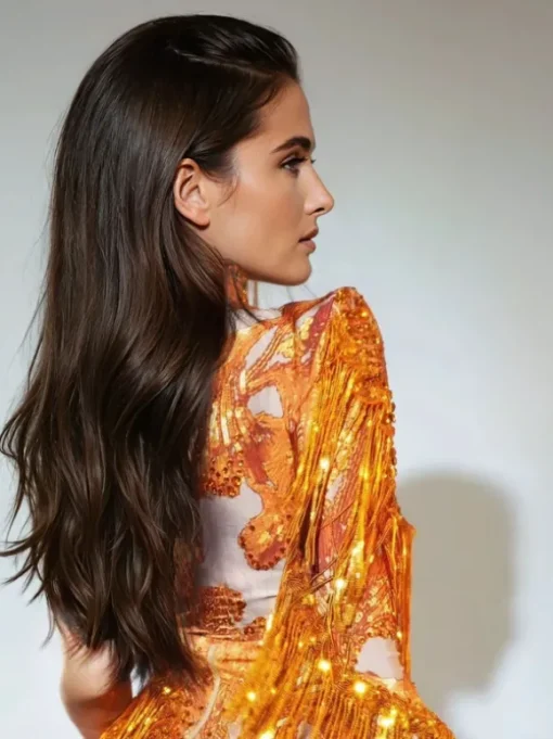 Shatora One Shoulder Rhinestone Fringe Bodysuit In Orange