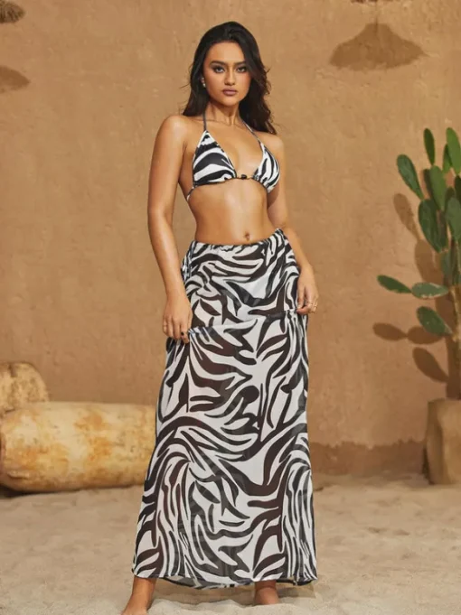 Shay Zebra Printed Bikini Three Piece Set