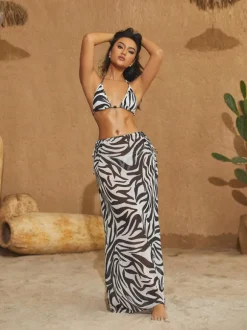 Shay Zebra Printed Bikini Three Piece Set
