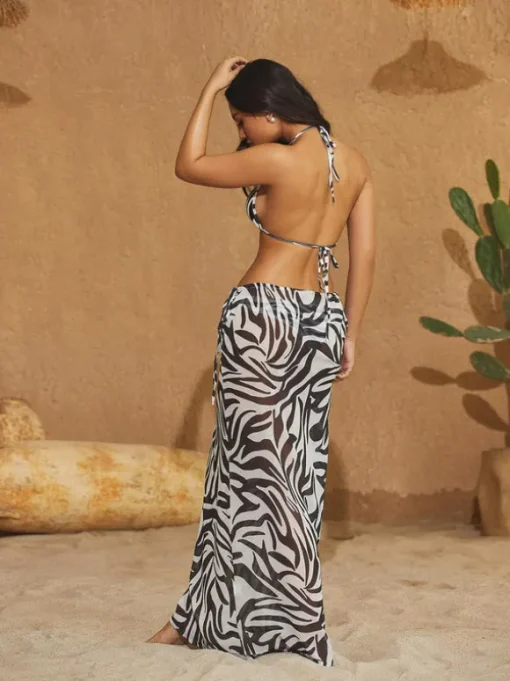 Shay Zebra Printed Bikini Three Piece Set
