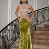 Shelyn Rhinestone Velvet Mermaid Maxi Dress