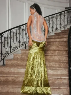 Shelyn Rhinestone Velvet Mermaid Maxi Dress