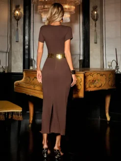 Sherise Short Sleeve Split Midi Dress