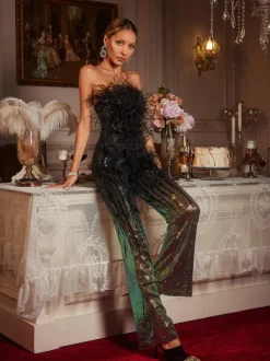 Shiva Ombre Feather Sequin Jumpsuit